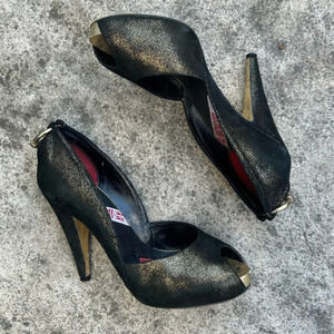 Guillaume Hinfray black and  gold peep toe heel, size 37.5